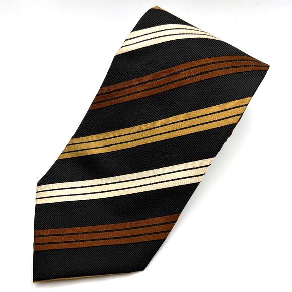 Colours Alexander Julian Men's Repp Tie -57"-Brown/Tan/Cream Stripe Necktie Silk - Picture 4 of 5